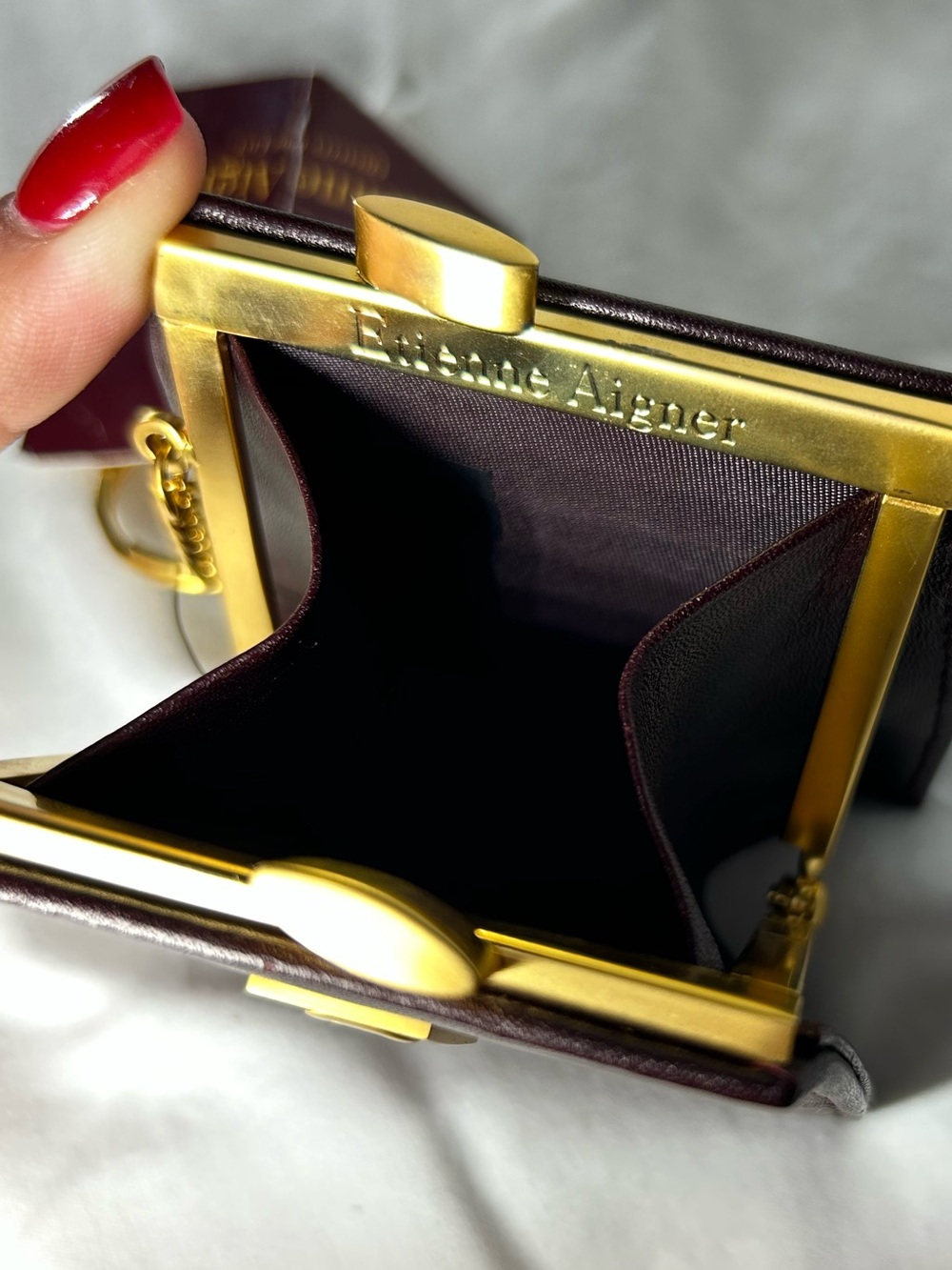 Etienne Aigner Deep Burgundy Leather Key & Card Holder with Gold Hardware - Picture 3 of 3